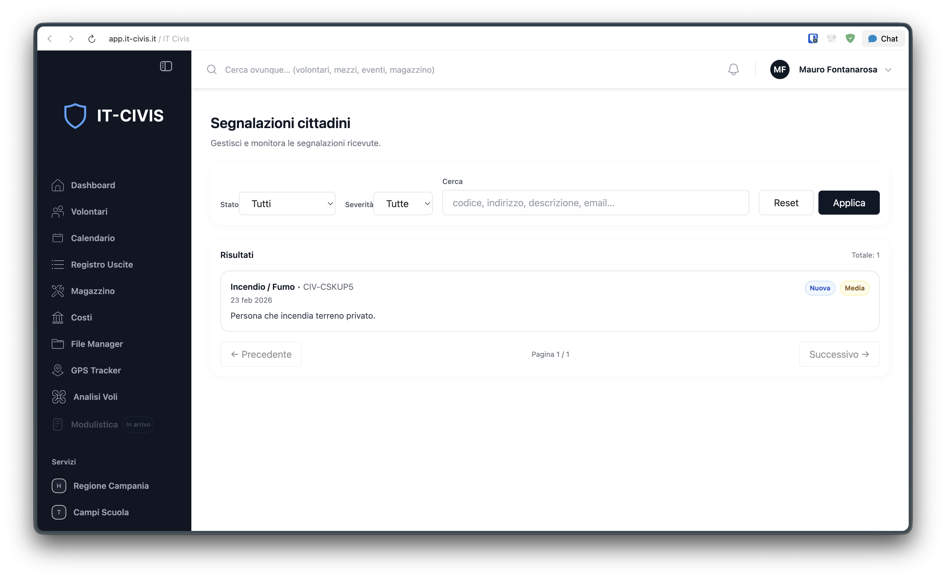 Gestione della segnalazione IT-Civis